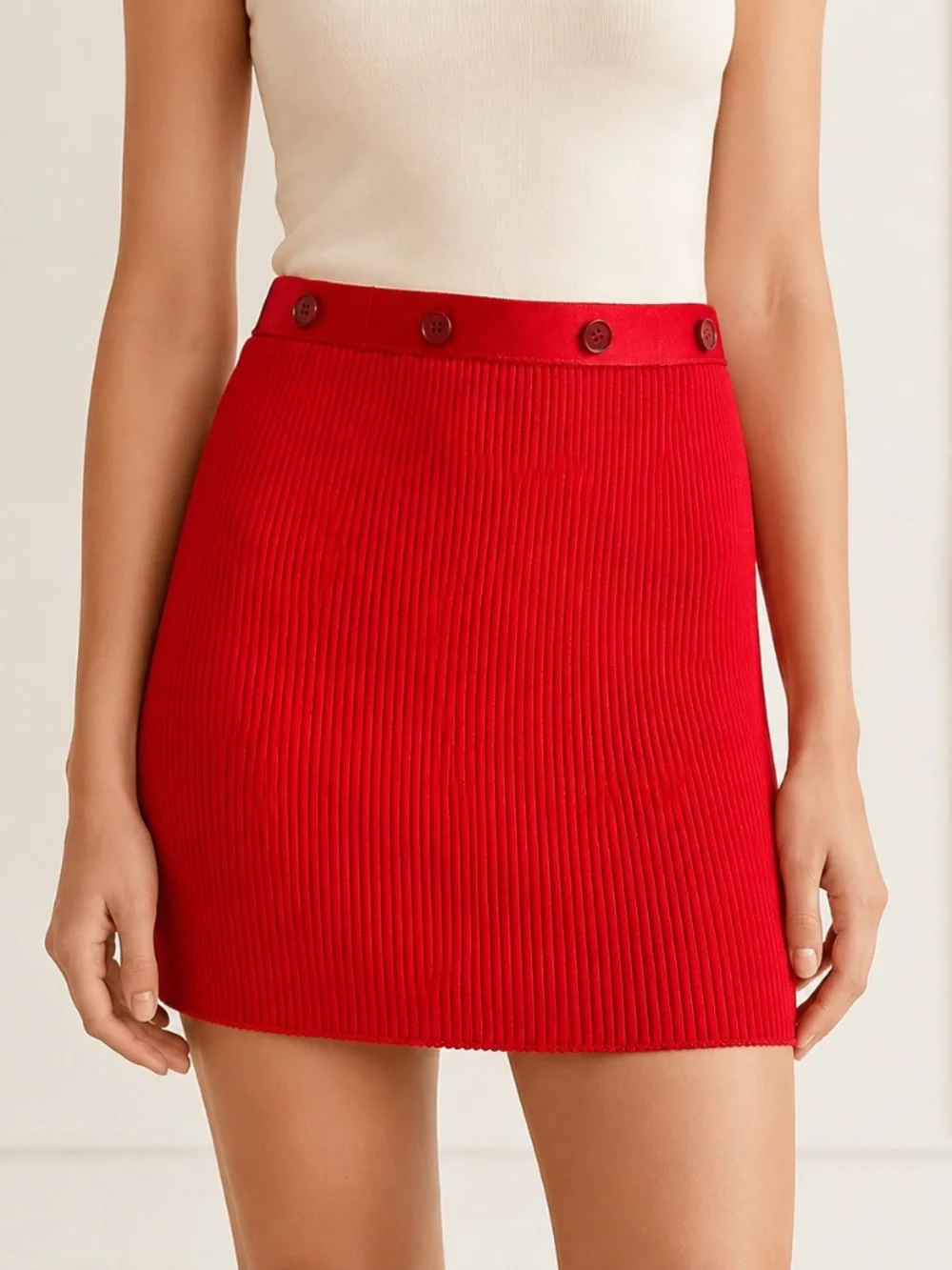 Hermès Red Ribbed Silk Blend Detachable Mini Skirt FR 38 US 6